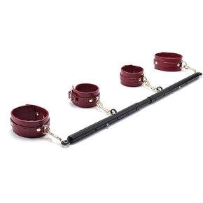 Spreader Bar Heavy Duty Stainless Steel Expandable Silver Bar Home Gym with 4pcs Furry Red Adjustable Straps,Sports Aid Training Fitness Gear Pilates Aid Kit,Indoor Yoga