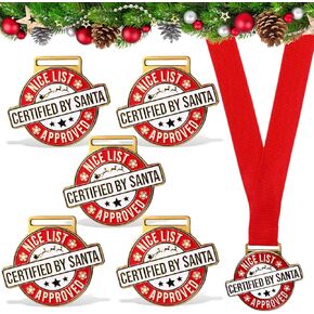 6 Pack Christmas Medals Gifts 2 Santa Nice List Award Medals Gold Christmas Medals with Neck Ribbon Xmas Alloy Medals for Family Christmas Eve Stocking Stuffers Gifts