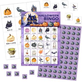 Halloween Bingo Games Cards, Halloween Pumpkin Bingo Game Set, Halloween Party Bingo Game, Halloween Bingo Supplies for Adults Family Friends, Halloween Party Holiday Decorations -15