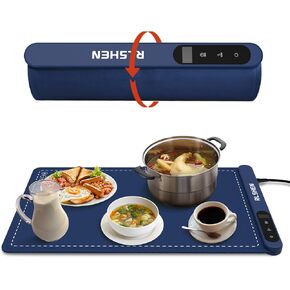 Electric Food Warming Mat with 6 Adjustable Temperature Control, Premium Silicone Nano-Material Foldable Quick Heating Plate, Food Warming Tray for Restaurants, buffets Party, Dinner (Blue)