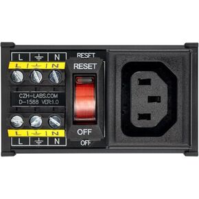 DIN Rail Mount AC 250V IEC320 Single C13 Receptacle Outlet Power Strip Module, with Rocker Switch Thermal Circuit Breaker Overload Protector (D-1588T)