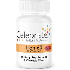 Celebrate Vitamins Iron Supplement with Vitamin C - 30mg Iron, 60mg Vitamin C, Bariatric Vitamins for WLS Patients, Vertical Sleeve & Gastric Bypass Surgery – Grape, 30 Chewable Tablets