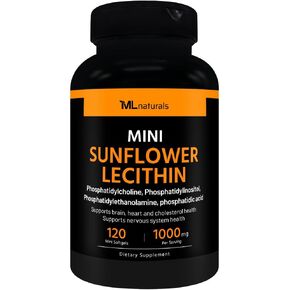 Mini Sunflower Lecithin 120 Softgels. Phosphatidylcholine, Phosphatidylinositol, Phosphatidylthanolamine, Phosphatidic Acid. Supports Brain Health.