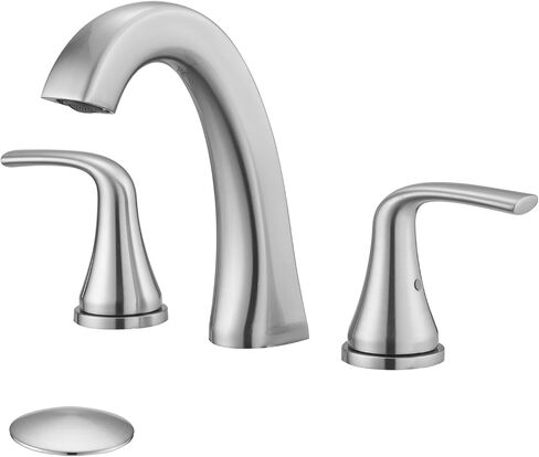 Brushed Gold Widespread Bathroom Faucet,2 Handle 8 Inch Stainless Steel Bathroom Sink Faucet for 3 Hole Lavatory Faucet with Pop Up Drain and Supply Hose in Saudi Arabia