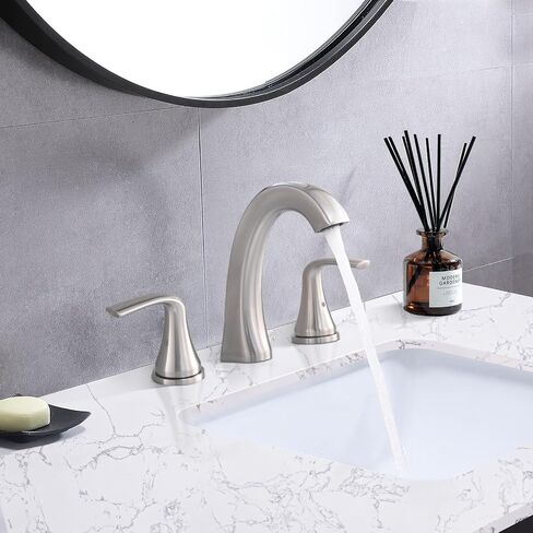 Brushed Gold Widespread Bathroom Faucet,2 Handle 8 Inch Stainless Steel Bathroom Sink Faucet for 3 Hole Lavatory Faucet with Pop Up Drain and Supply Hose in Saudi Arabia
