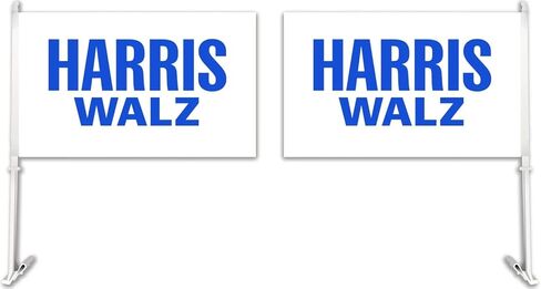 2 Pack Harris Walz Car Flag with 20.5 Inch Pole - 12" x 18" - White with Blue Letters in Saudi Arabia