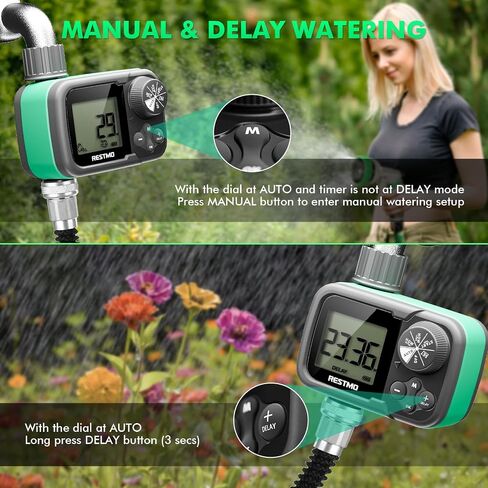 RESTMO Sprinkler Timer, Water Timer for Garden Hose, Outdoor Faucet, Lawn Watering, Automatic Control, Manual Watering, Ball Valve System Compatible with Rain Barrel, Zero/Low Water Pressure Watering in Saudi Arabia