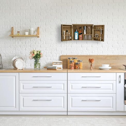 خزانة نادل Barndoor من Excello Global Products مع مجموعة أدوات بار مكونة من 10 قطع: المجموعة المثالية لسقاة المنزل (بني ريفي) in Kuwait