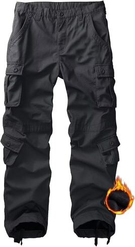 سراويل KOCTHOMY الرجالية المبطنة بالصوف للمشي لمسافات طويلة، سراويل شتوية حرارية خارجية للعمل غير رسمية مع جيوب متعددة، بدون حزام. in Kuwait