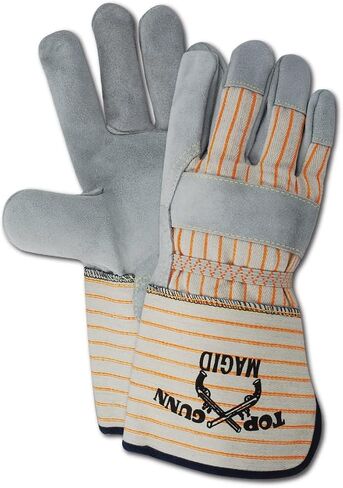 MAGID TG824E-LOGO-XL Top Gunn TG824ELOGO Premium Cow Split Palm مع أساور مطاطية، مقاس X-Large، رمادي، مقاس XL (عبوة من 12 قطعة) in Kuwait