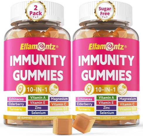 10 in 1 Immune Support Supplement, w/1200mg Echinacea, Elderberry Vitamin C & Zinc, Vitamin D3 5000 IU Magnesium Glycinate, Gummy Immune Defense for Respiratory & Cellular Health, Energy Boost, 2Pack in Saudi Arabia