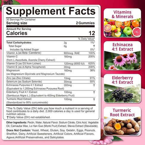 10 in 1 Immune Support Supplement, w/1200mg Echinacea, Elderberry Vitamin C & Zinc, Vitamin D3 5000 IU Magnesium Glycinate, Gummy Immune Defense for Respiratory & Cellular Health, Energy Boost, 2Pack in Saudi Arabia