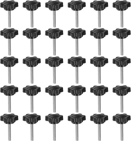 HARFINGTON 30pcs Star Knobs M4 x 30mm 304 Stainless Steel Threaded Stud 25mm Plastic 6-Star Head Hand Tightening Thumb Screw Clamping Jig Knob Handle, Black in Saudi Arabia