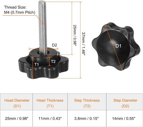 HARFINGTON 30pcs Star Knobs M4 x 30mm 304 Stainless Steel Threaded Stud 25mm Plastic 6-Star Head Hand Tightening Thumb Screw Clamping Jig Knob Handle, Black in Saudi Arabia