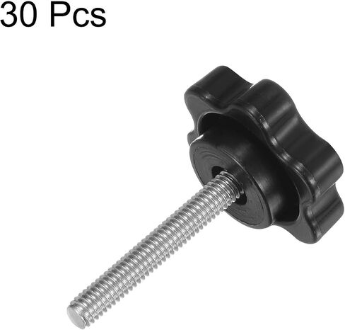 HARFINGTON 30pcs Star Knobs M4 x 30mm 304 Stainless Steel Threaded Stud 25mm Plastic 6-Star Head Hand Tightening Thumb Screw Clamping Jig Knob Handle, Black in Saudi Arabia