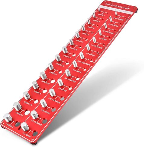 Nut and Bolt Thread Checker, Wall Mounted Bolt and Nut Identifier Gauge can Identify 14 Metric+14 Standard Bolt Thread Sizes for Quickly Identify Various Thread Sizes and Types(Color:Red) in Saudi Arabia