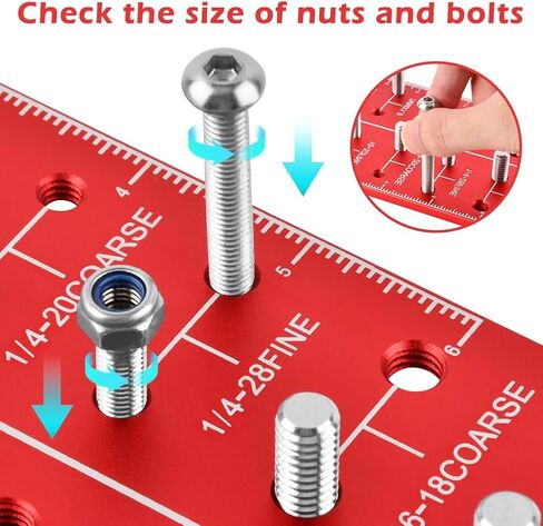 Nut and Bolt Thread Checker, Wall Mounted Bolt and Nut Identifier Gauge can Identify 14 Metric+14 Standard Bolt Thread Sizes for Quickly Identify Various Thread Sizes and Types(Color:Red) in Saudi Arabia