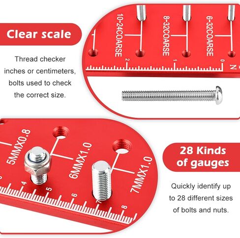 Nut and Bolt Thread Checker, Wall Mounted Bolt and Nut Identifier Gauge can Identify 14 Metric+14 Standard Bolt Thread Sizes for Quickly Identify Various Thread Sizes and Types(Color:Red) in Saudi Arabia