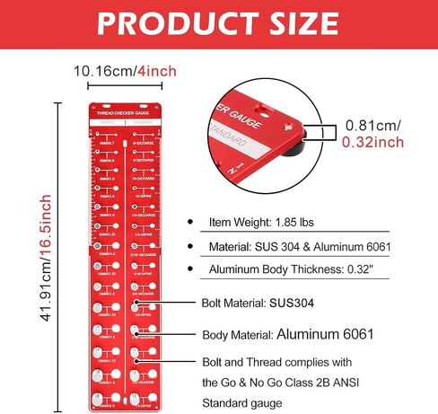 Nut and Bolt Thread Checker, Wall Mounted Bolt and Nut Identifier Gauge can Identify 14 Metric+14 Standard Bolt Thread Sizes for Quickly Identify Various Thread Sizes and Types(Color:Red) in Saudi Arabia