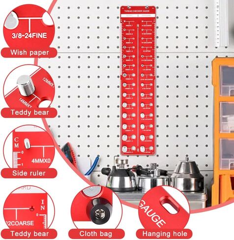 Nut and Bolt Thread Checker, Wall Mounted Bolt and Nut Identifier Gauge can Identify 14 Metric+14 Standard Bolt Thread Sizes for Quickly Identify Various Thread Sizes and Types(Color:Red) in Saudi Arabia