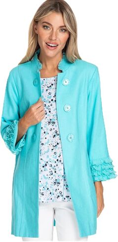 MULTIPLES Women's Three Quarters Sleeve Stand Collar Double Button Lined Jacket in Saudi Arabia