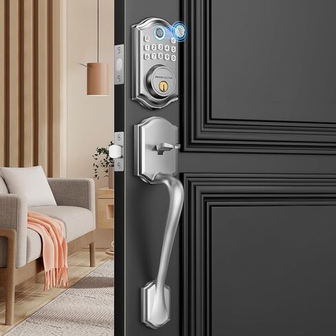 Keyless Entry Door Lock with Handle Set- Fingerprint Door Lock, Electronic Keypad Deadbolt, Smart Lock for Front Door, Auto-Lock & One Touch Locking, Easy Installation - Oil Rubbed Bronze in Saudi Arabia