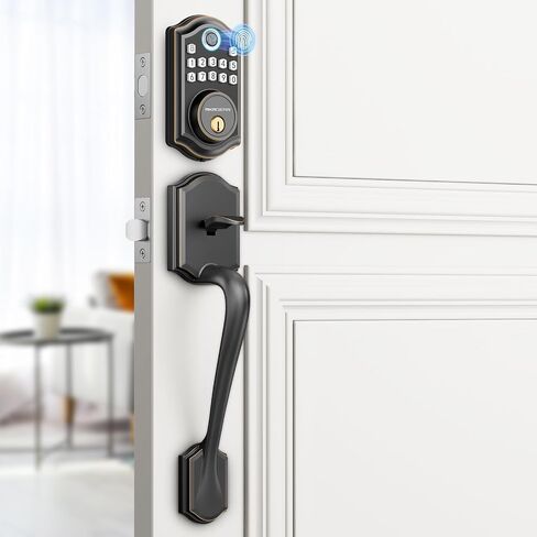 Keyless Entry Door Lock with Handle Set- Fingerprint Door Lock, Electronic Keypad Deadbolt, Smart Lock for Front Door, Auto-Lock & One Touch Locking, Easy Installation - Oil Rubbed Bronze in Saudi Arabia