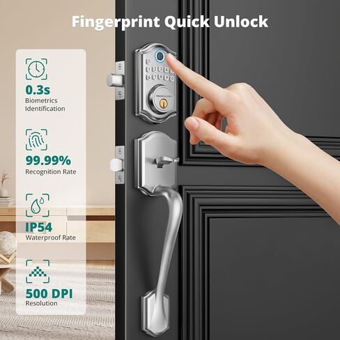 Keyless Entry Door Lock with Handle Set- Fingerprint Door Lock, Electronic Keypad Deadbolt, Smart Lock for Front Door, Auto-Lock & One Touch Locking, Easy Installation - Oil Rubbed Bronze in Saudi Arabia