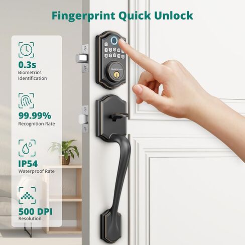 Keyless Entry Door Lock with Handle Set- Fingerprint Door Lock, Electronic Keypad Deadbolt, Smart Lock for Front Door, Auto-Lock & One Touch Locking, Easy Installation - Oil Rubbed Bronze in Saudi Arabia