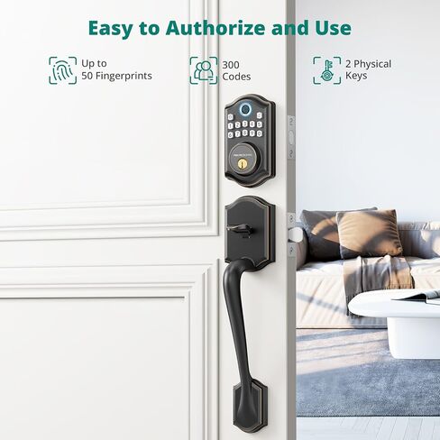 Keyless Entry Door Lock with Handle Set- Fingerprint Door Lock, Electronic Keypad Deadbolt, Smart Lock for Front Door, Auto-Lock & One Touch Locking, Easy Installation - Oil Rubbed Bronze in Saudi Arabia