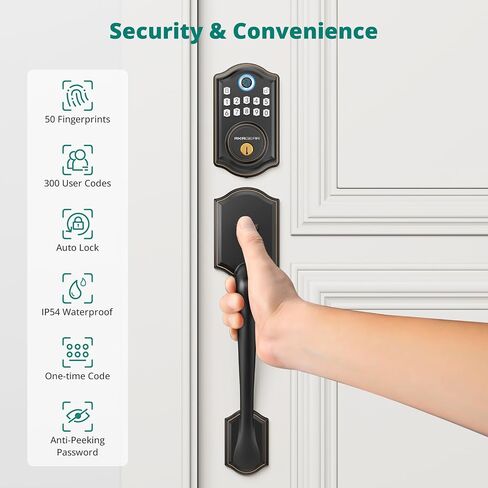 Keyless Entry Door Lock with Handle Set- Fingerprint Door Lock, Electronic Keypad Deadbolt, Smart Lock for Front Door, Auto-Lock & One Touch Locking, Easy Installation - Oil Rubbed Bronze in Saudi Arabia
