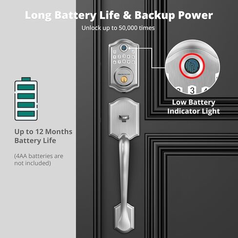 Keyless Entry Door Lock with Handle Set- Fingerprint Door Lock, Electronic Keypad Deadbolt, Smart Lock for Front Door, Auto-Lock & One Touch Locking, Easy Installation - Oil Rubbed Bronze in Saudi Arabia