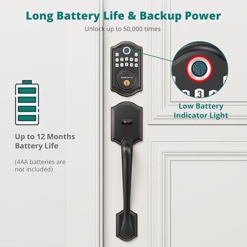 Keyless Entry Door Lock with Handle Set- Fingerprint Door Lock, Electronic Keypad Deadbolt, Smart Lock for Front Door, Auto-Lock & One Touch Locking, Easy Installation - Oil Rubbed Bronze in Saudi Arabia