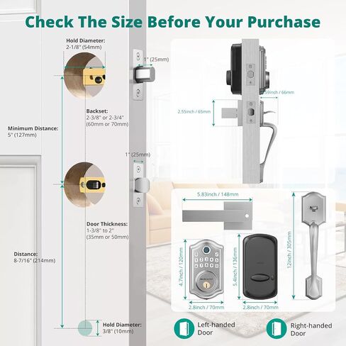 Keyless Entry Door Lock with Handle Set- Fingerprint Door Lock, Electronic Keypad Deadbolt, Smart Lock for Front Door, Auto-Lock & One Touch Locking, Easy Installation - Oil Rubbed Bronze in Saudi Arabia