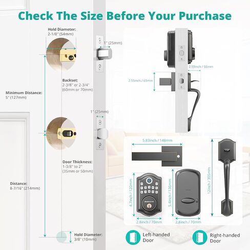 Keyless Entry Door Lock with Handle Set- Fingerprint Door Lock, Electronic Keypad Deadbolt, Smart Lock for Front Door, Auto-Lock & One Touch Locking, Easy Installation - Oil Rubbed Bronze in Saudi Arabia
