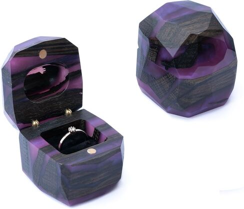 Meteorite - Emerald Green Resin & Black wood Engagement ring box | Handcrafted Small Jewelry Box for Proposal, Birthday, Anniversary in Saudi Arabia