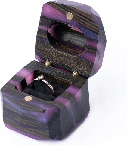Meteorite - Emerald Green Resin & Black wood Engagement ring box | Handcrafted Small Jewelry Box for Proposal, Birthday, Anniversary in Saudi Arabia