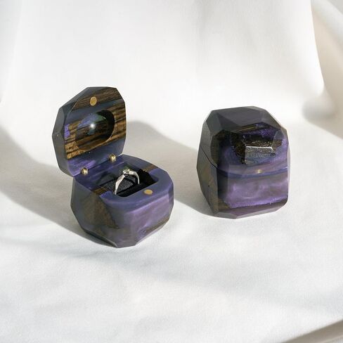 Meteorite - Emerald Green Resin & Black wood Engagement ring box | Handcrafted Small Jewelry Box for Proposal, Birthday, Anniversary in Saudi Arabia