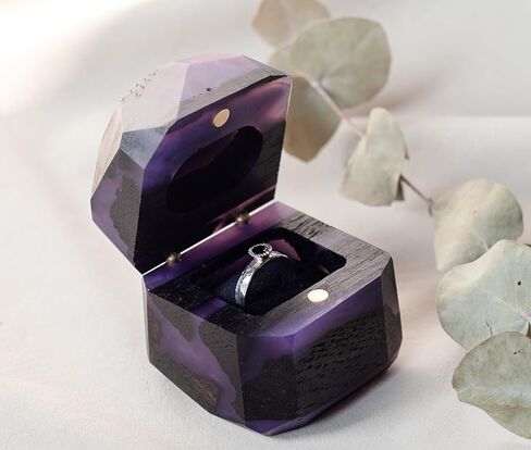 Meteorite - Emerald Green Resin & Black wood Engagement ring box | Handcrafted Small Jewelry Box for Proposal, Birthday, Anniversary in Saudi Arabia