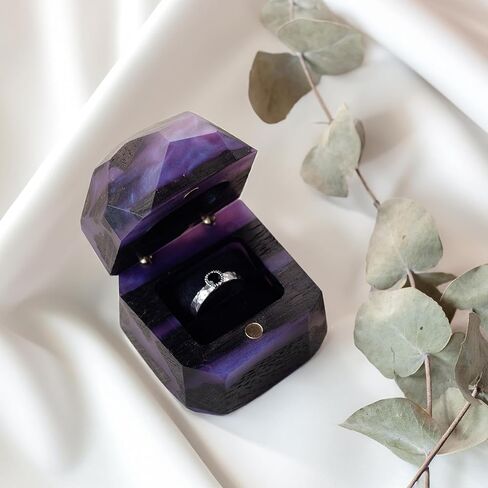 Meteorite - Emerald Green Resin & Black wood Engagement ring box | Handcrafted Small Jewelry Box for Proposal, Birthday, Anniversary in Saudi Arabia