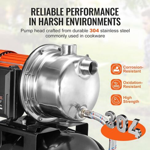 VEVOR 1.6 HP Shallow Well Pump with Pressure Tank, 1320 GPH, Automatic Irrigation Water Booster Pump with 5-Gal Pressure Tank 30/50 PSI Pressure Switch, Stainless Steel Pump Head for Home Garden Lawn in Saudi Arabia