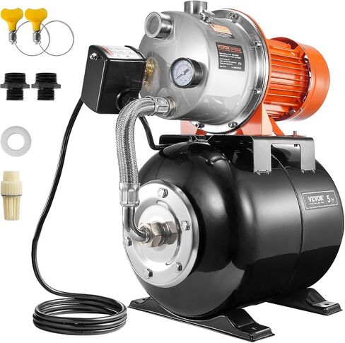 VEVOR 1.6 HP Shallow Well Pump with Pressure Tank, 1320 GPH, Automatic Irrigation Water Booster Pump with 5-Gal Pressure Tank 30/50 PSI Pressure Switch, Stainless Steel Pump Head for Home Garden Lawn in Saudi Arabia