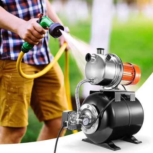 VEVOR 1.6 HP Shallow Well Pump with Pressure Tank, 1320 GPH, Automatic Irrigation Water Booster Pump with 5-Gal Pressure Tank 30/50 PSI Pressure Switch, Stainless Steel Pump Head for Home Garden Lawn in Saudi Arabia