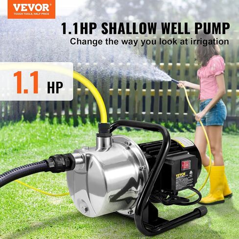 VEVOR 1.6 HP Shallow Well Pump with Pressure Tank, 1320 GPH, Automatic Irrigation Water Booster Pump with 5-Gal Pressure Tank 30/50 PSI Pressure Switch, Stainless Steel Pump Head for Home Garden Lawn in Saudi Arabia
