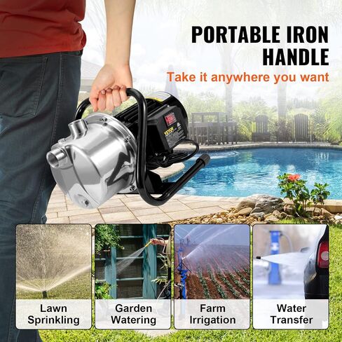 VEVOR 1.6 HP Shallow Well Pump with Pressure Tank, 1320 GPH, Automatic Irrigation Water Booster Pump with 5-Gal Pressure Tank 30/50 PSI Pressure Switch, Stainless Steel Pump Head for Home Garden Lawn in Saudi Arabia