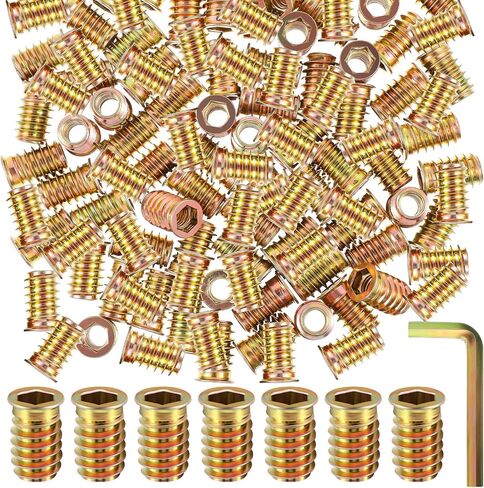 Zonon 100 Pcs M10x25mm Threaded Inserts for Wood Furniture Screw Inserts for Wood Screw in Nut Threaded Bolt Fastener Connector with Hex Wrench in Saudi Arabia