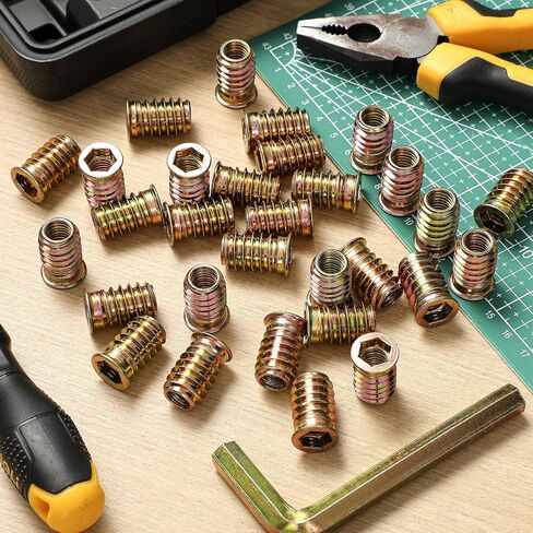 Zonon 100 Pcs M10x25mm Threaded Inserts for Wood Furniture Screw Inserts for Wood Screw in Nut Threaded Bolt Fastener Connector with Hex Wrench in Saudi Arabia