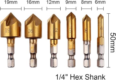 Wolfride غاطسة مثقاب مجموعة 1/4 ''عرافة عرقوب متري غاطسة بت للخشب 82 درجة 6 مللي متر-19 مللي متر (6 قطعة) in Kuwait