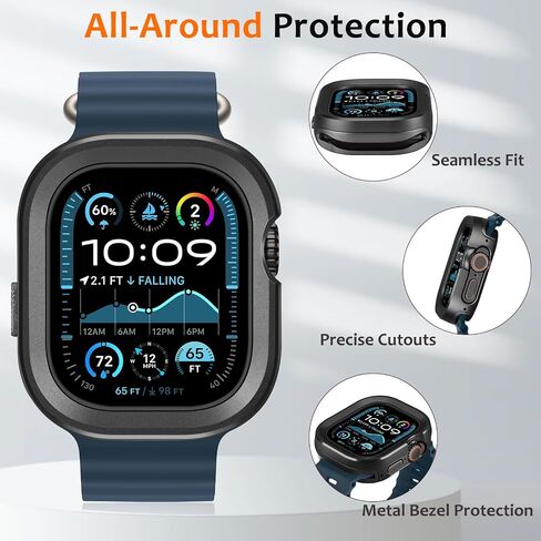 Amizee 2 in 1 Metal Rugged Case Compatible with Apple Watch Ultra 3/2/1 Case 49mm, Aluminum Shockproof Protective Bumper Cover for iWatch 49mm, Black in Kuwait