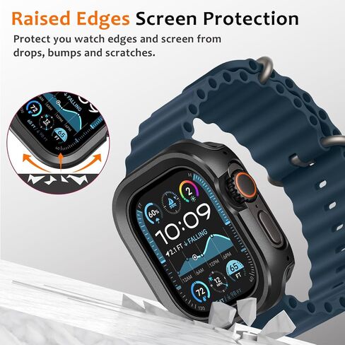 Amizee 2 in 1 Metal Rugged Case Compatible with Apple Watch Ultra 3/2/1 Case 49mm, Aluminum Shockproof Protective Bumper Cover for iWatch 49mm, Black in Kuwait